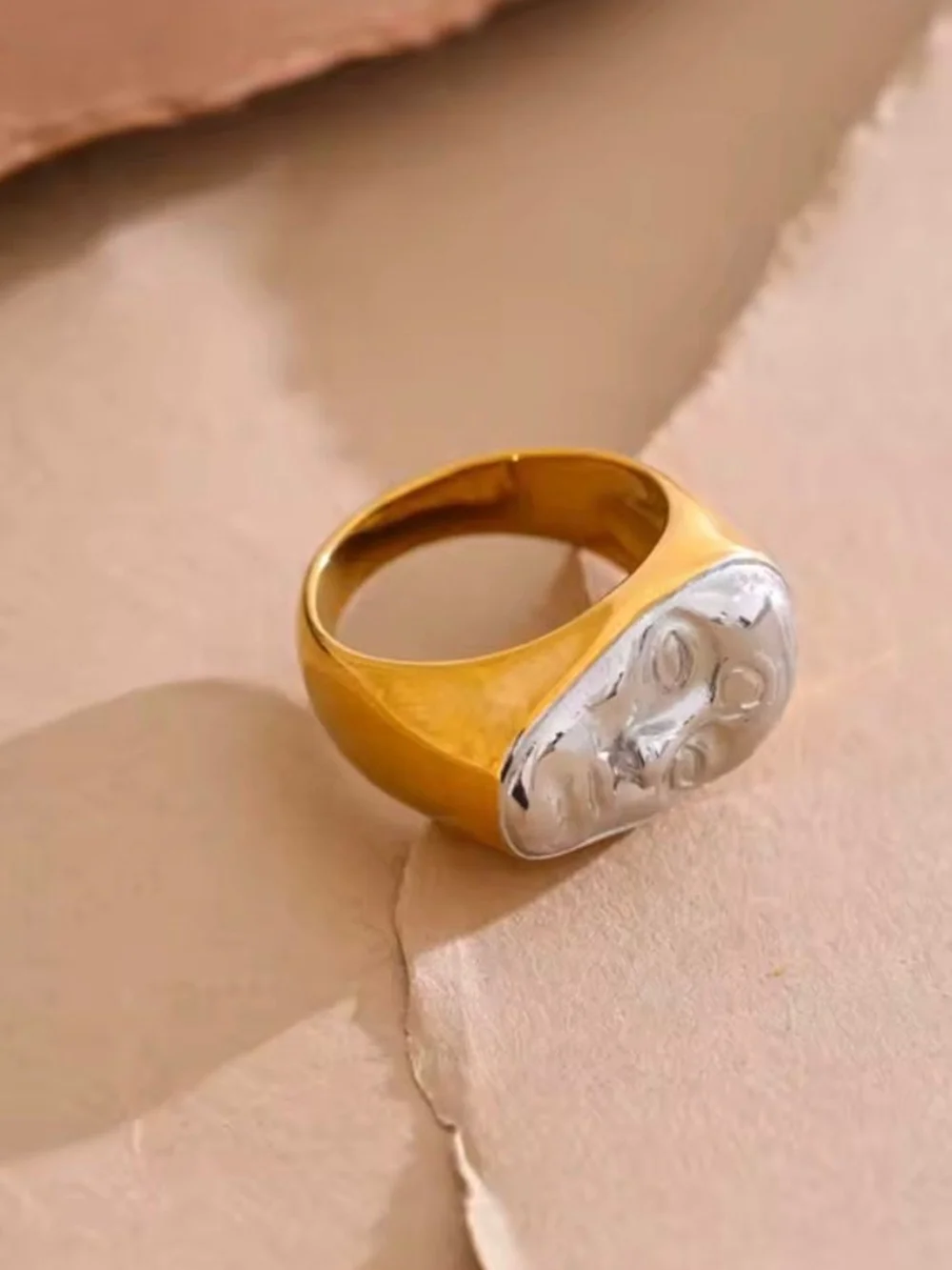 Two-Tone Gold and Silver Face Signet Ring